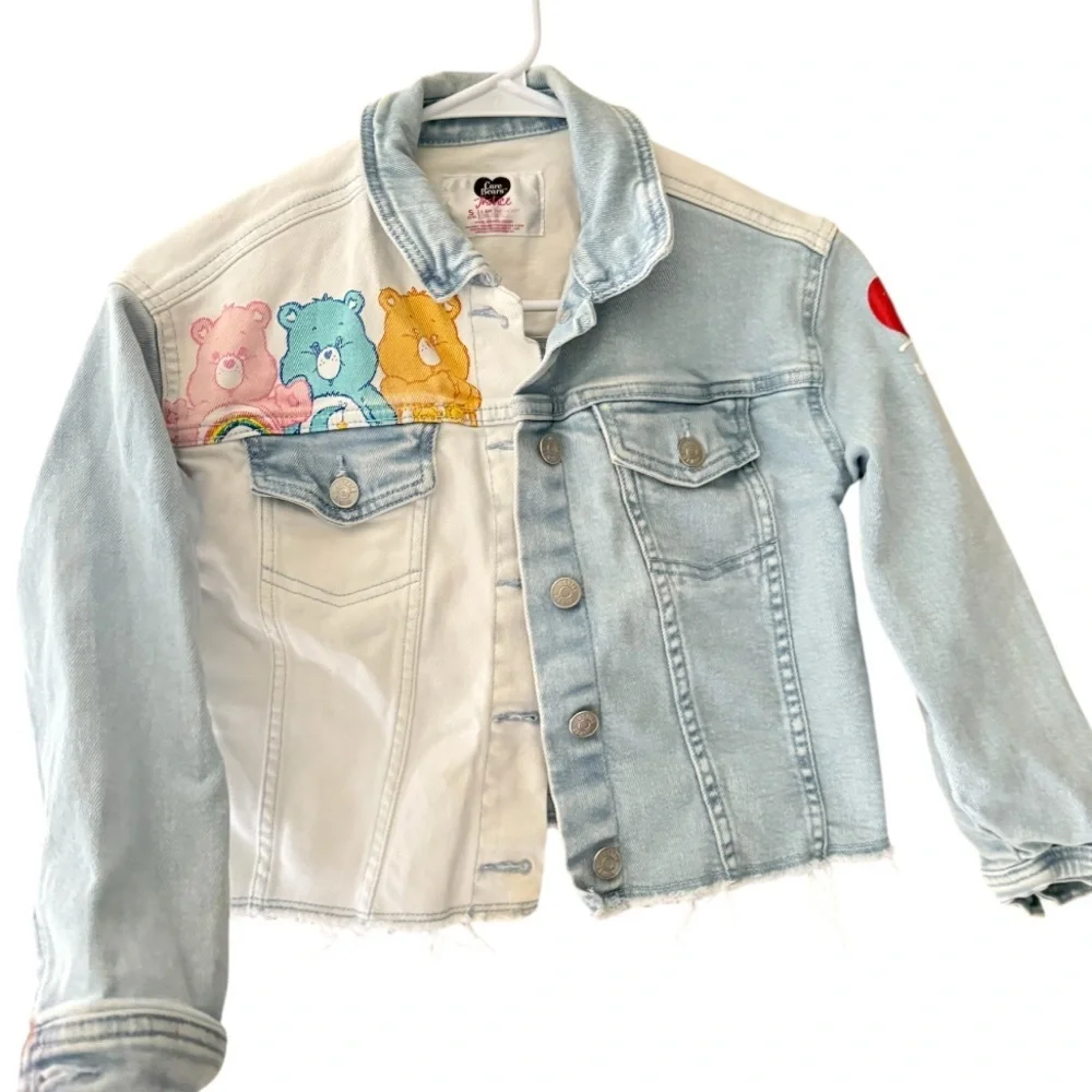 Justice Light Blue Denim Jacket with Colorful Bear Design